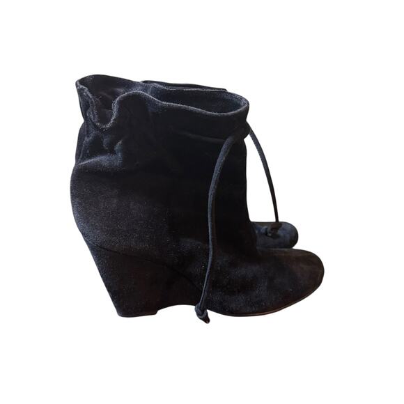 Kate Spade Size 8 Black Suede Slouch Tie Wedge Heel Booties Boots - Picture 1 of 6
